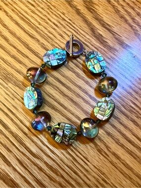 Handmade Iridescent Abalone & Glass Bead Bracelet